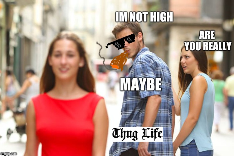 Distracted Boyfriend | IM NOT HIGH; ARE YOU REALLY; MAYBE | image tagged in memes,distracted boyfriend | made w/ Imgflip meme maker