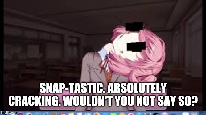 Natsuki | SNAP-TASTIC. ABSOLUTELY CRACKING. WOULDN'T YOU NOT SAY SO? | image tagged in natsuki | made w/ Imgflip meme maker