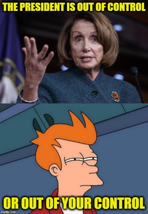 THE PRESIDENT IS OUT OF CONTROL; OR OUT OF YOUR CONTROL | image tagged in memes,futurama fry,good old nancy pelosi | made w/ Imgflip meme maker