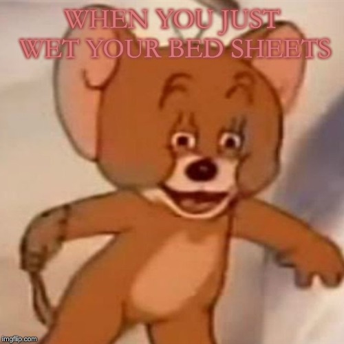 Polish Jerry | WHEN YOU JUST WET YOUR BED SHEETS | image tagged in polish jerry | made w/ Imgflip meme maker