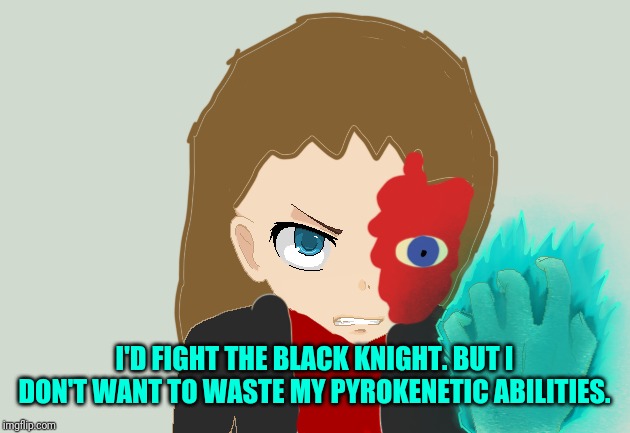 I'D FIGHT THE BLACK KNIGHT. BUT I DON'T WANT TO WASTE MY PYROKENETIC ABILITIES. | made w/ Imgflip meme maker