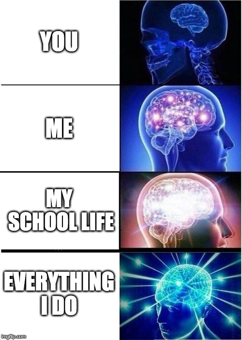 Expanding Brain Meme | YOU ME MY SCHOOL LIFE EVERYTHING I DO | image tagged in memes,expanding brain | made w/ Imgflip meme maker