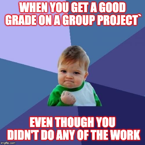 Success Kid Meme | WHEN YOU GET A GOOD GRADE ON A GROUP PROJECT`; EVEN THOUGH YOU DIDN'T DO ANY OF THE WORK | image tagged in memes,success kid | made w/ Imgflip meme maker