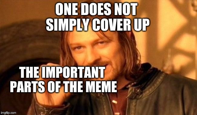 One Does Not Simply Meme | ONE DOES NOT SIMPLY COVER UP THE IMPORTANT PARTS OF THE MEME | image tagged in memes,one does not simply | made w/ Imgflip meme maker
