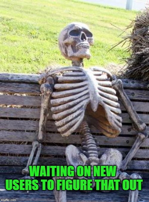 Waiting Skeleton Meme | WAITING ON NEW USERS TO FIGURE THAT OUT | image tagged in memes,waiting skeleton | made w/ Imgflip meme maker