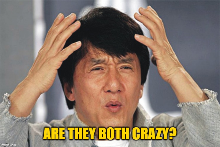 Jackie Chan Confused | ARE THEY BOTH CRAZY? | image tagged in jackie chan confused | made w/ Imgflip meme maker