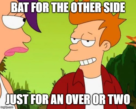 Slick Fry Meme | BAT FOR THE OTHER SIDE JUST FOR AN OVER OR TWO | image tagged in memes,slick fry | made w/ Imgflip meme maker