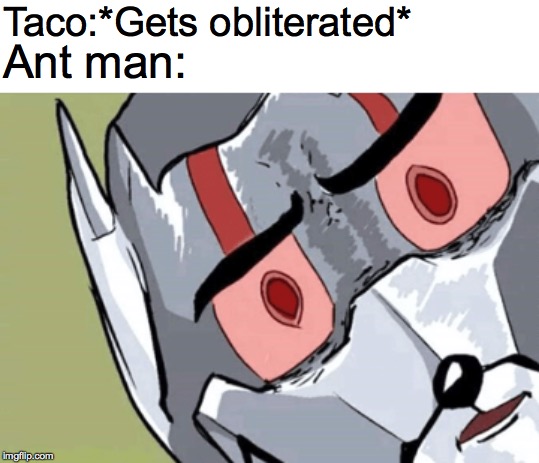ant man tom | Taco:*Gets obliterated*; Ant man: | image tagged in avengers endgame,memes,funny,dank memes | made w/ Imgflip meme maker