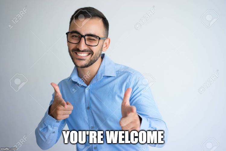 YOU'RE WELCOME | image tagged in winky point | made w/ Imgflip meme maker
