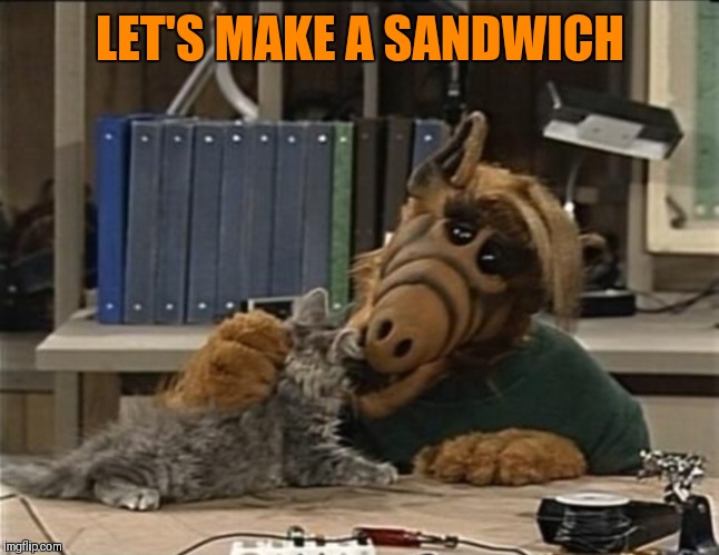 Alf cat | LET'S MAKE A SANDWICH | image tagged in alf cat | made w/ Imgflip meme maker