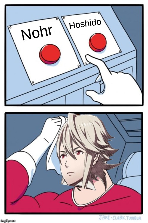 Two Buttons | Hoshido; Nohr | image tagged in memes,two buttons | made w/ Imgflip meme maker