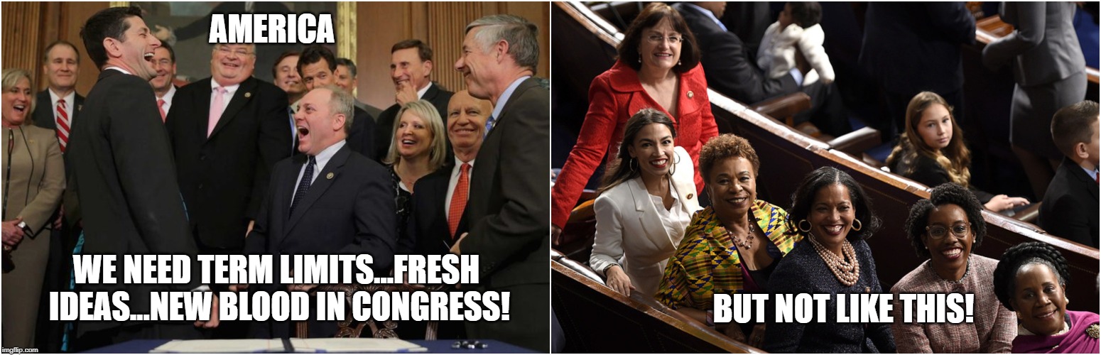 Political Hypocrisy | AMERICA; WE NEED TERM LIMITS...FRESH IDEAS...NEW BLOOD IN CONGRESS! BUT NOT LIKE THIS! | image tagged in term limits,aoc,congress | made w/ Imgflip meme maker