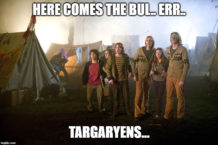 quidditch | HERE COMES THE BUL.. ERR.. TARGARYENS... | image tagged in funny | made w/ Imgflip meme maker
