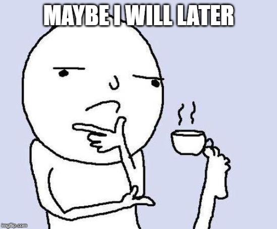 thinking meme | MAYBE I WILL LATER | image tagged in thinking meme | made w/ Imgflip meme maker