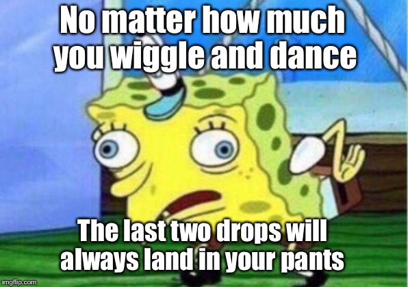 Mocking Spongebob Meme | No matter how much you wiggle and dance; The last two drops will always land in your pants | image tagged in memes,mocking spongebob | made w/ Imgflip meme maker