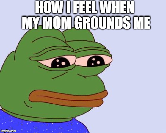 Pepe the Frog | HOW I FEEL WHEN MY MOM GROUNDS ME | image tagged in pepe the frog | made w/ Imgflip meme maker