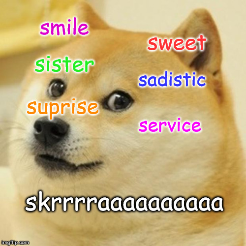 Doge | smile; sweet; sister; sadistic; suprise; service; skrrrraaaaaaaaaa | image tagged in memes,doge | made w/ Imgflip meme maker