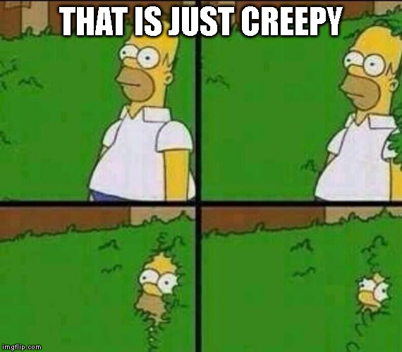 Homer Simpson in Bush - Large | THAT IS JUST CREEPY | image tagged in homer simpson in bush - large | made w/ Imgflip meme maker