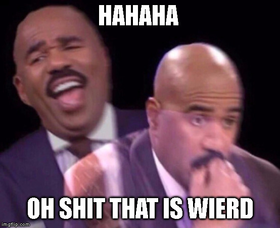 Steve Harvey Laughing Serious | HAHAHA OH SHIT THAT IS WIERD | image tagged in steve harvey laughing serious | made w/ Imgflip meme maker