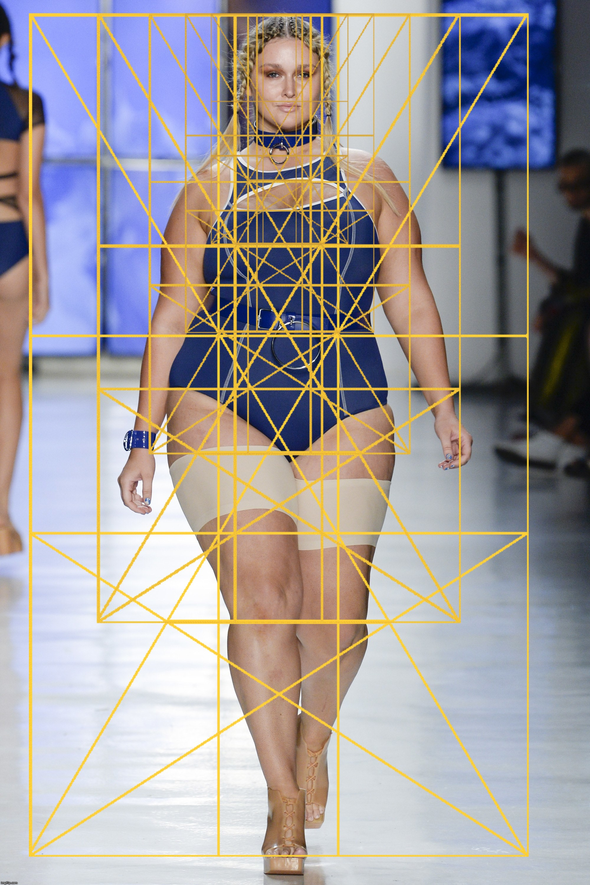 Hunter McGrady with the Golden Ratio.  Her waistline is proportioned to the maximum of the Golden Ratio. | image tagged in the golden ratio,hunter mcgrady,waistline,the human body,health,geometry | made w/ Imgflip meme maker