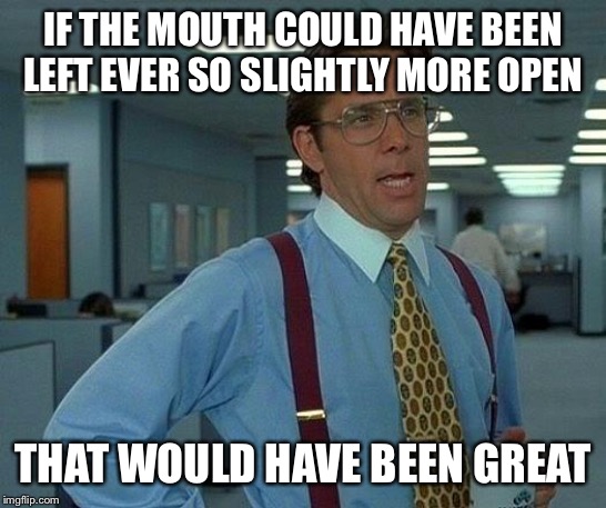 That Would Be Great Meme | IF THE MOUTH COULD HAVE BEEN LEFT EVER SO SLIGHTLY MORE OPEN THAT WOULD HAVE BEEN GREAT | image tagged in memes,that would be great | made w/ Imgflip meme maker