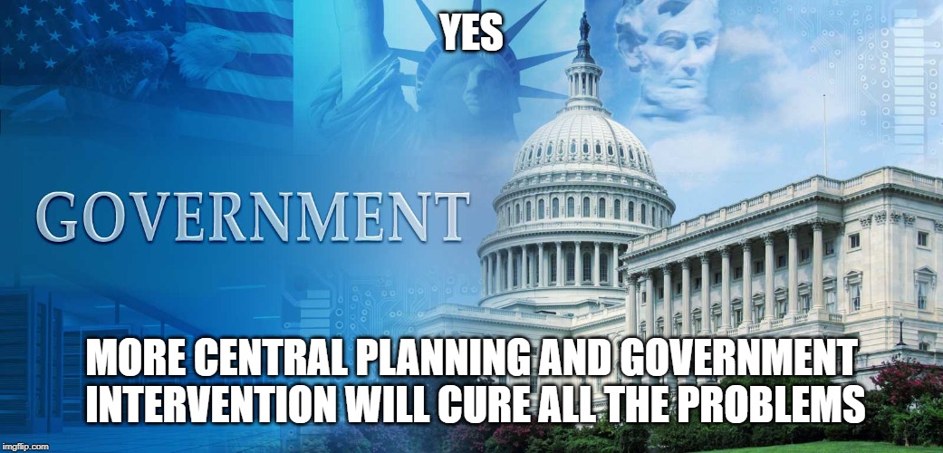 government meme | YES MORE CENTRAL PLANNING AND GOVERNMENT INTERVENTION WILL CURE ALL THE PROBLEMS | image tagged in government meme | made w/ Imgflip meme maker