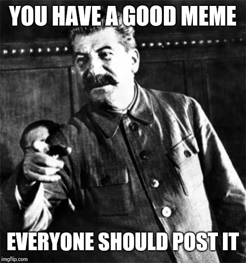 Stalin | YOU HAVE A GOOD MEME; EVERYONE SHOULD POST IT | image tagged in stalin | made w/ Imgflip meme maker