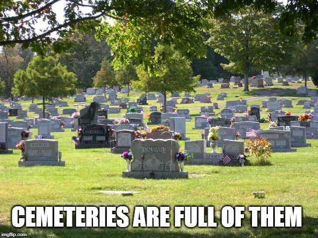 cemetery | CEMETERIES ARE FULL OF THEM | image tagged in cemetery | made w/ Imgflip meme maker