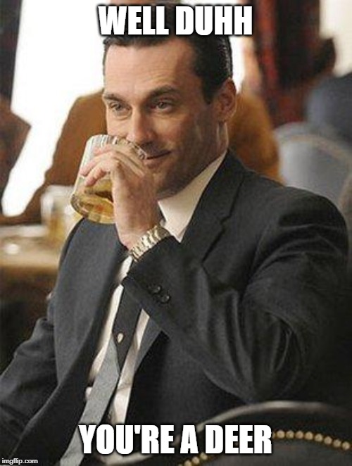 Don Draper Drinking | WELL DUHH YOU'RE A DEER | image tagged in don draper drinking | made w/ Imgflip meme maker