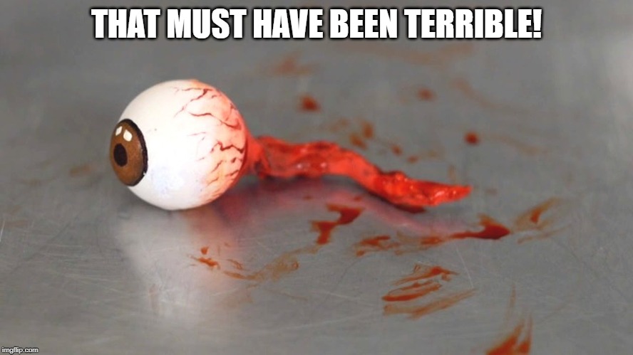 eyeball | THAT MUST HAVE BEEN TERRIBLE! | image tagged in eyeball | made w/ Imgflip meme maker