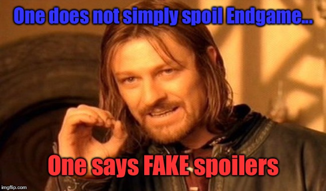 One Does Not Simply | One does not simply spoil Endgame... One says FAKE spoilers | image tagged in memes,one does not simply | made w/ Imgflip meme maker