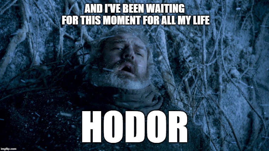All my life - Hodor | AND I'VE BEEN WAITING FOR THIS MOMENT
FOR ALL MY LIFE; HODOR | image tagged in all my life - hodor,hodor,hold the door,game of thrones | made w/ Imgflip meme maker