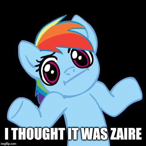 I THOUGHT IT WAS ZAIRE | image tagged in memes,pony shrugs | made w/ Imgflip meme maker