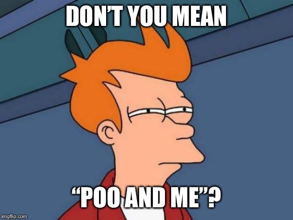 Futurama Fry Meme | DON’T YOU MEAN “POO AND ME”? | image tagged in memes,futurama fry | made w/ Imgflip meme maker