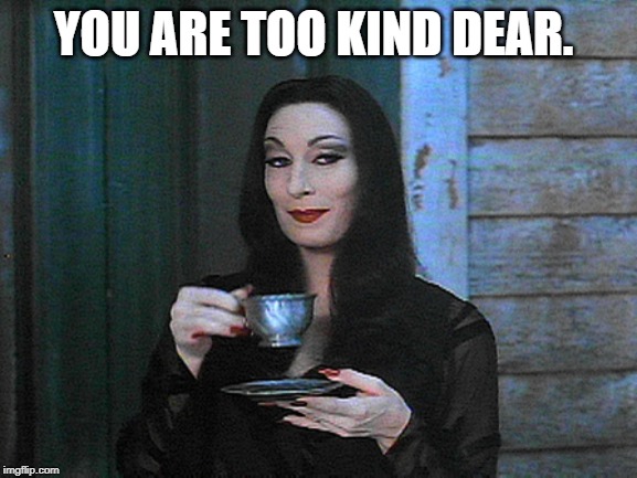morticia addams | YOU ARE TOO KIND DEAR. | image tagged in morticia addams | made w/ Imgflip meme maker
