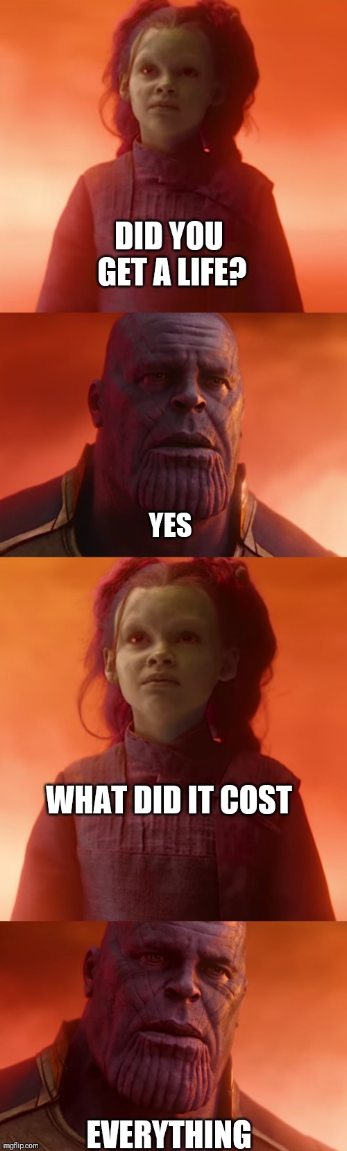 DID YOU GET A LIFE? YES; WHAT DID IT COST; EVERYTHING | made w/ Imgflip meme maker