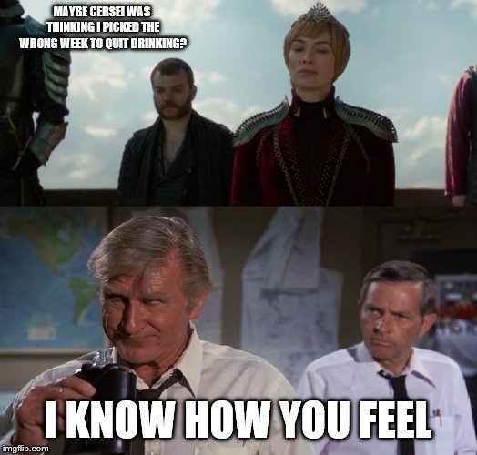 Looks like I picked the wrong week... | MAYBE CERSEI WAS THINKING I PICKED THE WRONG WEEK TO QUIT DRINKING? I KNOW HOW YOU FEEL | image tagged in game of thrones,airplane | made w/ Imgflip meme maker