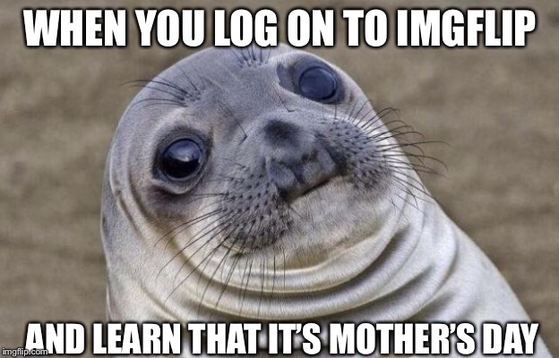Awkward Moment Sealion | WHEN YOU LOG ON TO IMGFLIP; AND LEARN THAT IT’S MOTHER’S DAY | image tagged in memes,awkward moment sealion | made w/ Imgflip meme maker