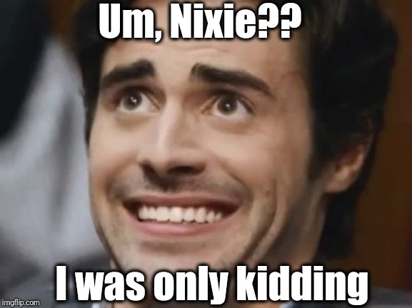 nervous | Um, Nixie?? I was only kidding | image tagged in nervous | made w/ Imgflip meme maker