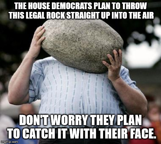 THE HOUSE DEMOCRATS PLAN TO THROW THIS LEGAL ROCK STRAIGHT UP INTO THE AIR; DON'T WORRY THEY PLAN TO CATCH IT WITH THEIR FACE. | image tagged in american politics | made w/ Imgflip meme maker