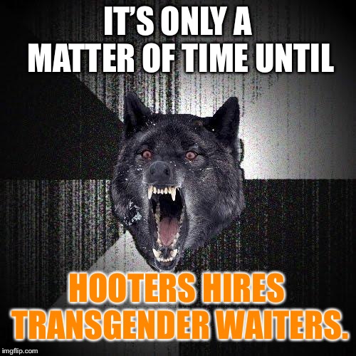 Hooters might start serving nuggets | IT’S ONLY A MATTER OF TIME UNTIL; HOOTERS HIRES TRANSGENDER WAITERS. | image tagged in memes,insanity wolf,hooters girls,transgender,waitress,change | made w/ Imgflip meme maker