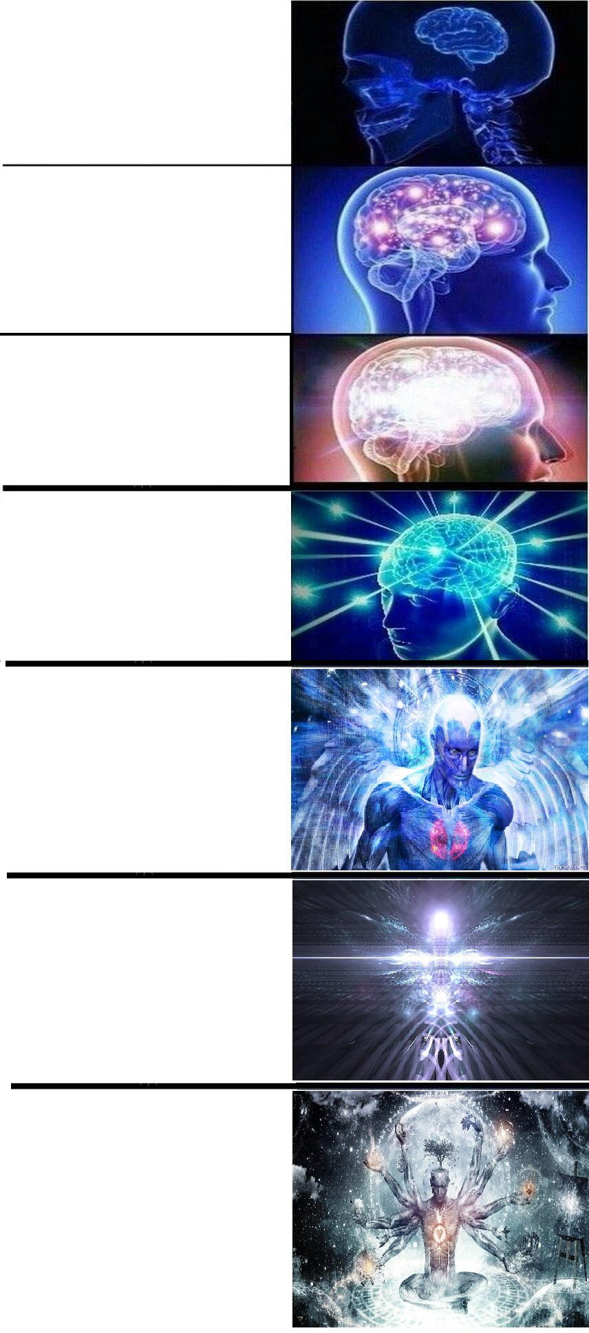 Expanding Brain 7 Panels Blank Meme Template