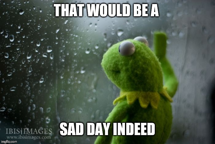 kermit window | THAT WOULD BE A SAD DAY INDEED | image tagged in kermit window | made w/ Imgflip meme maker