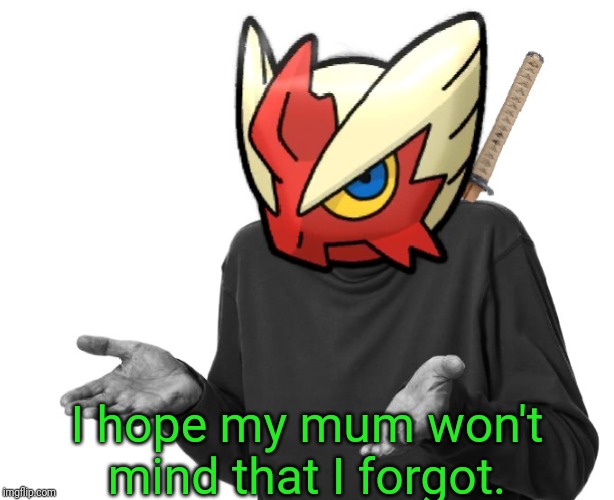 I guess I'll (Blaze the Blaziken) | I hope my mum won't mind that I forgot. | image tagged in i guess i'll blaze the blaziken | made w/ Imgflip meme maker