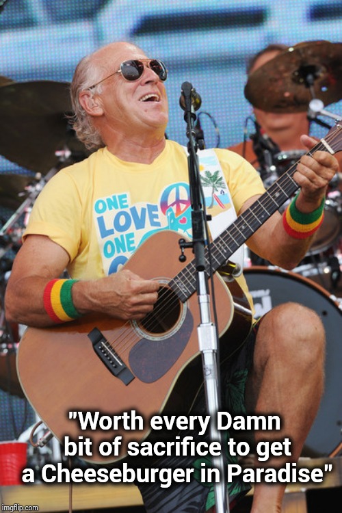 Jimmy Buffet | "Worth every Damn bit of sacrifice to get a Cheeseburger in Paradise" | image tagged in jimmy buffet | made w/ Imgflip meme maker