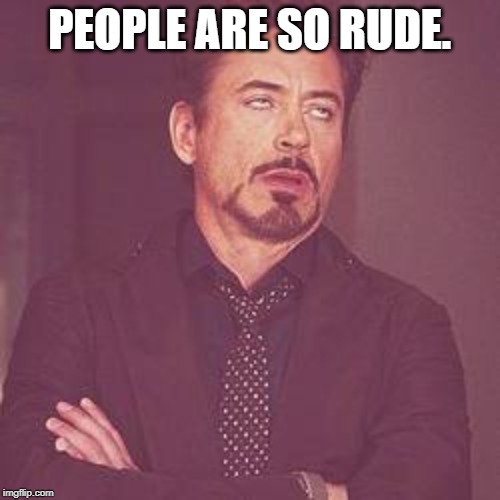ironman eyeroll | PEOPLE ARE SO RUDE. | image tagged in ironman eyeroll | made w/ Imgflip meme maker