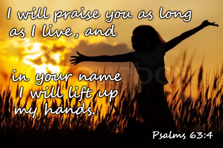 Psalms 63:4 I Will Praise You As Long As I Live | I will praise you as long; as I live, and; in your name; I will lift up; my hands. Psalms 63:4 | image tagged in bible,bible verse,verse,holy bible,holy spirit,god | made w/ Imgflip meme maker
