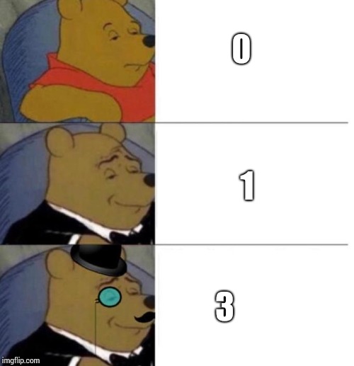 Tuxedo Winnie the Pooh (3 panel) | 0 1 3 | image tagged in tuxedo winnie the pooh 3 panel | made w/ Imgflip meme maker
