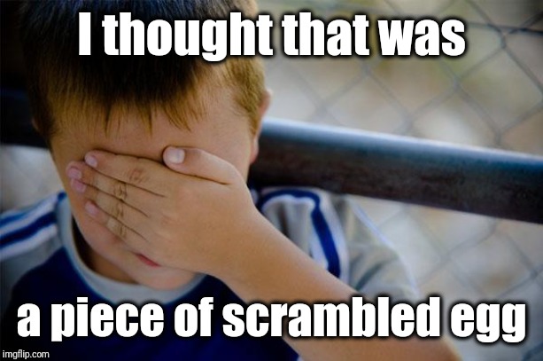 Confession Kid Meme | I thought that was a piece of scrambled egg | image tagged in memes,confession kid | made w/ Imgflip meme maker