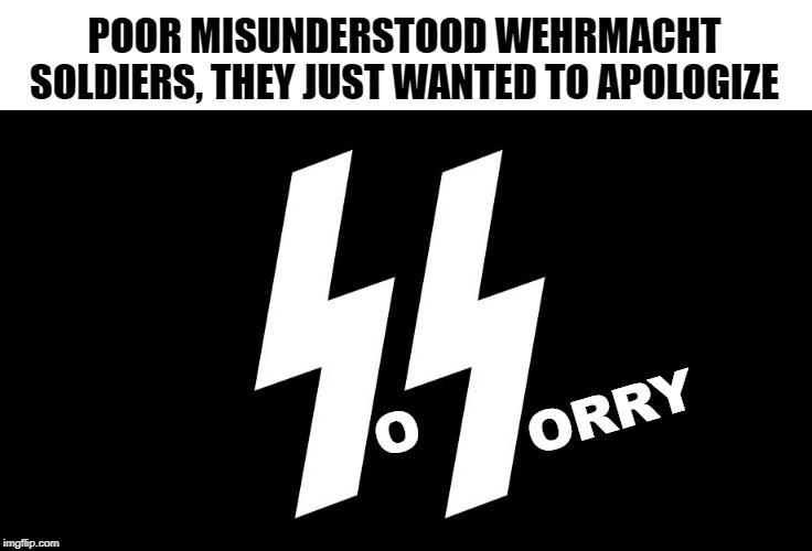 Press S twice to apologize | POOR MISUNDERSTOOD WEHRMACHT SOLDIERS, THEY JUST WANTED TO APOLOGIZE; ORRY; O | image tagged in schutzstaffel,wehrmacht,so sorry,ss | made w/ Imgflip meme maker